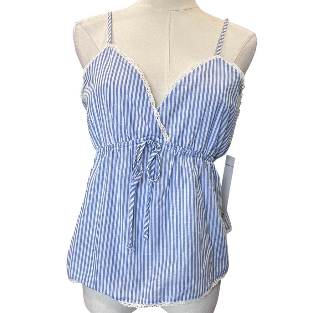 Madden Girl NWT Cotton Baby Doll Y2K Cami Top White/Blue Stripe Large Casual